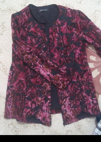 Bordo Bağlama Desenli Düğmeli Kadın Ceket - Görsel 2