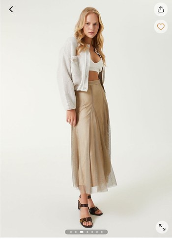 Bej Düğmeli Midi Kadın Hırka - Görsel 5