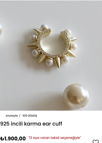 925 Ayar İncili Gold Ear Cuff - Görsel 2