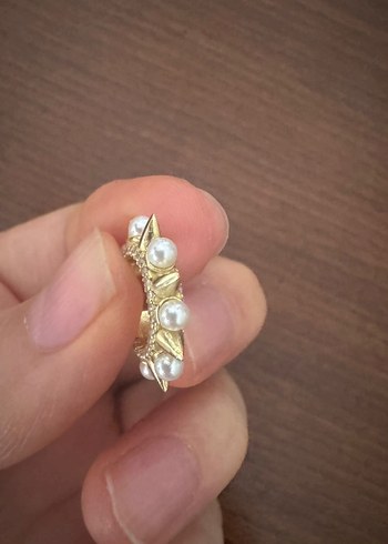 925 Ayar İncili Gold Ear Cuff - Görsel 4