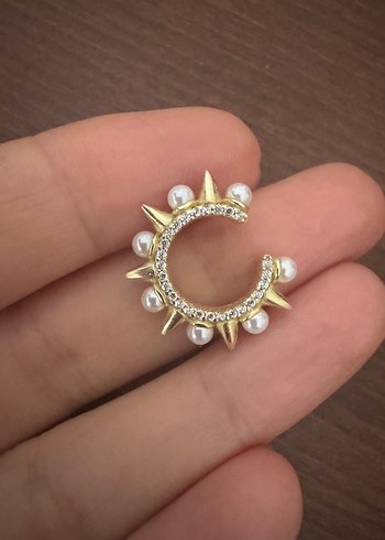 925 Ayar İncili Gold Ear Cuff - Görsel 3