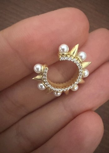 925 Ayar İncili Gold Ear Cuff - Görsel 5