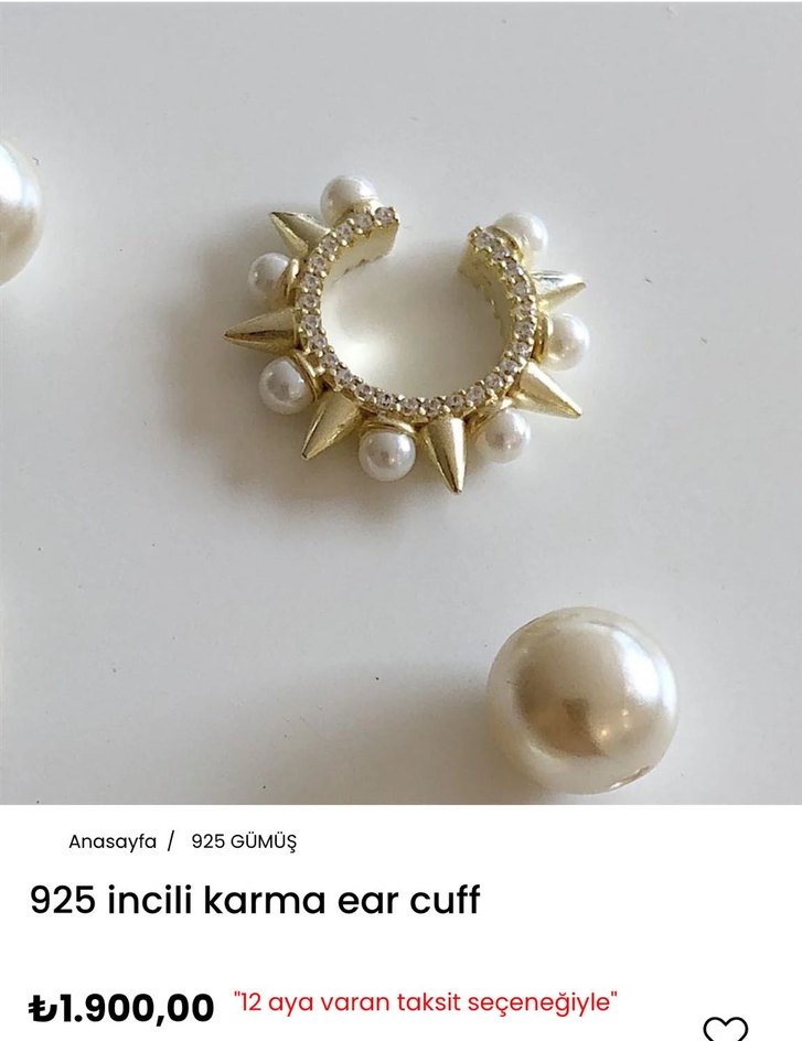 925 Ayar İncili Gold Ear Cuff - Görsel 2