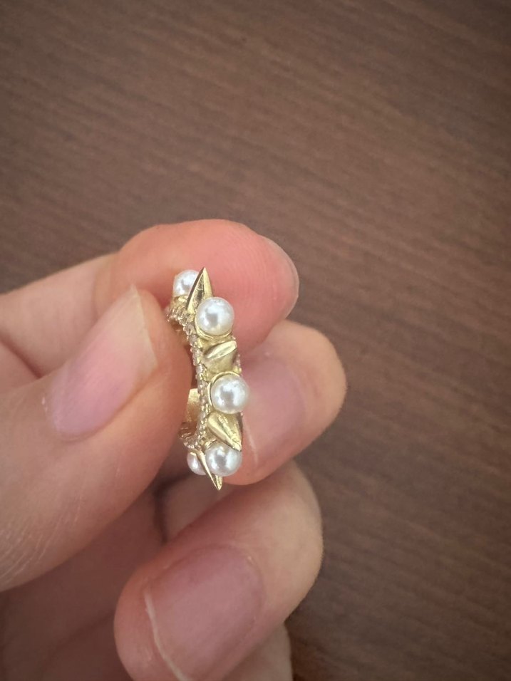 925 Ayar İncili Gold Ear Cuff - Görsel 4