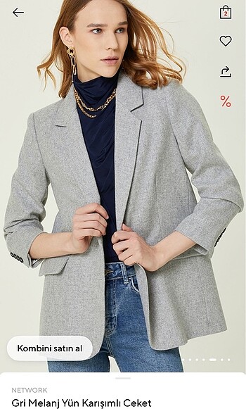 36 Beden gri Renk Network yünlü blazer ceket