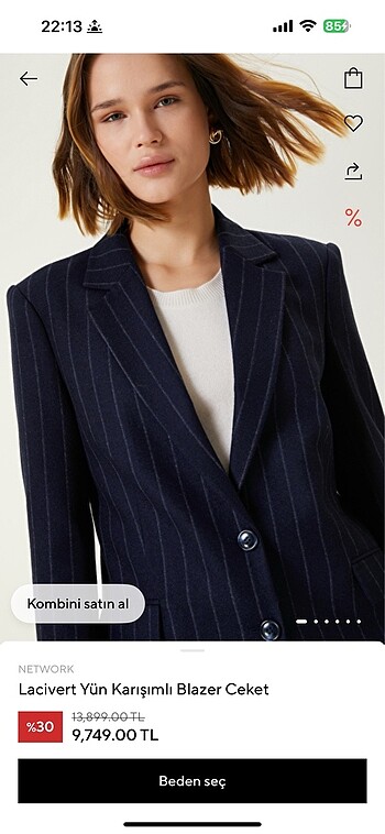 36 Beden Network yün blazer ceket