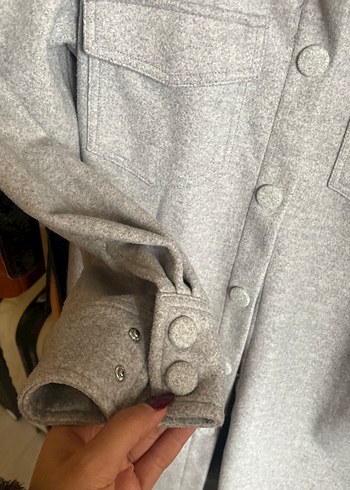 Gri Düğmeli Midi Kadın Kaban - Görsel 3