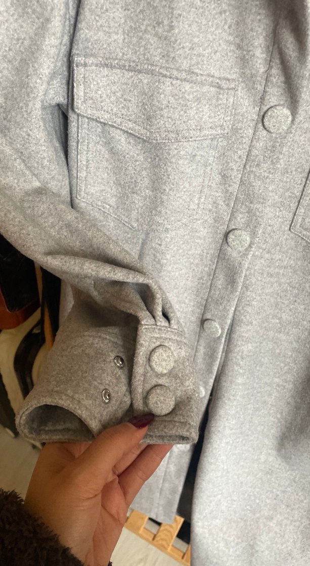 Gri Düğmeli Midi Kadın Kaban - Görsel 3