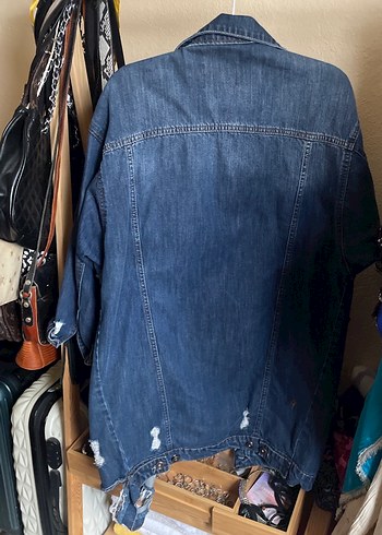 Kadın Mavi Düğmeli Midi Kot Ceket - Görsel 3