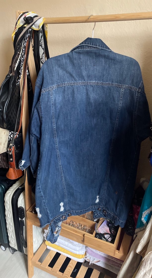 Kadın Mavi Düğmeli Midi Kot Ceket - Görsel 3