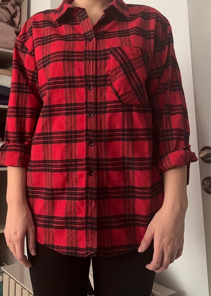 Trendyol ekoseli hafif kalın gömlek - Görsel 3