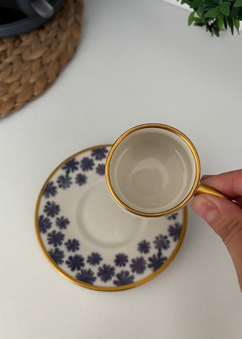 Paşabahçe Altın Detaylı Beyaz Kahve Fincanı ve Tabağı
