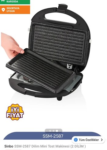 Sinbo Sinbo SSM-2587 2 Dilim Mini Tost Makinesi Siyah