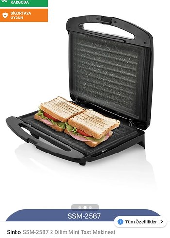 Sinbo SSM-2587 2 Dilim Mini Tost Makinesi Siyah