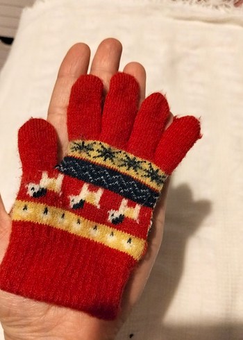 Nakışlı  Çocuk Kırmızı Örgü Eldiven - Görsel 2