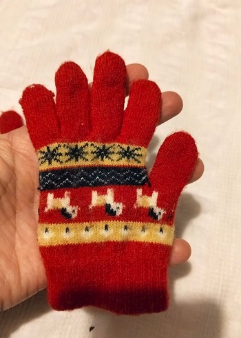 Nakışlı  Çocuk Kırmızı Örgü Eldiven - Görsel 3