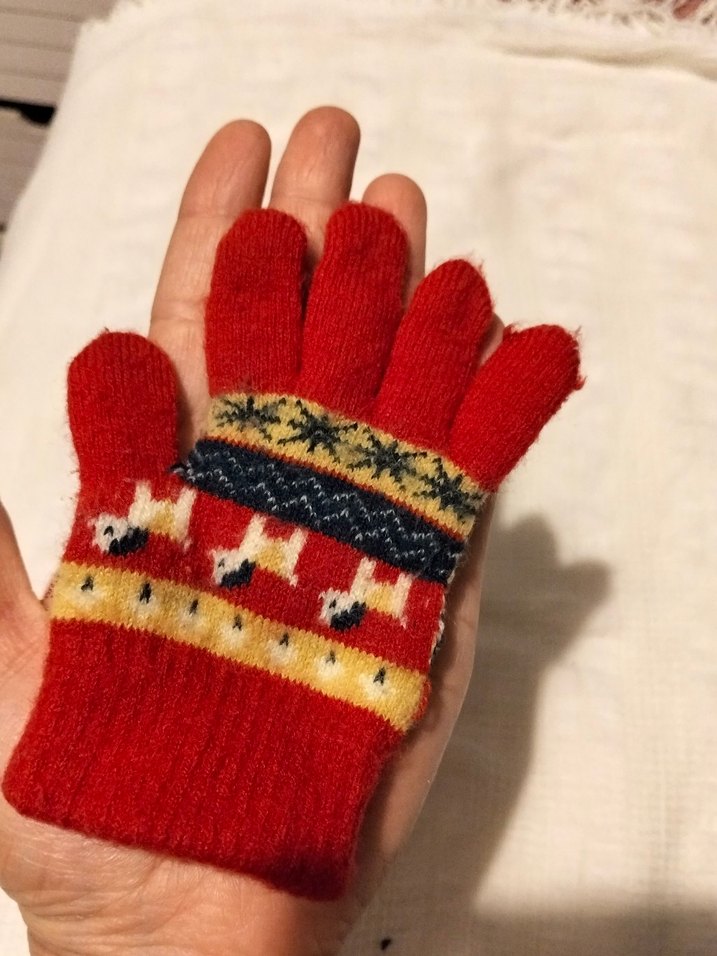 Nakışlı  Çocuk Kırmızı Örgü Eldiven - Görsel 2