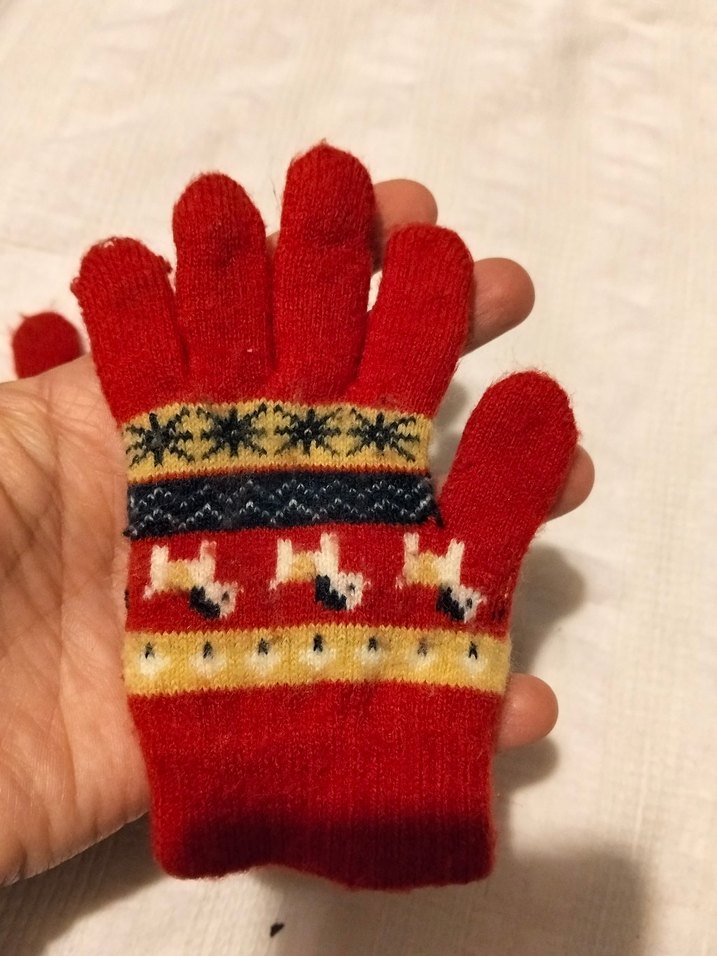 Nakışlı  Çocuk Kırmızı Örgü Eldiven - Görsel 3