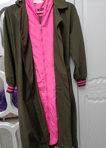 Pembe Detaylı Uzun Kemerli Kadın Trençkot - Görsel 7