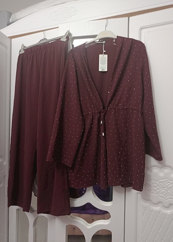 Bordo Uzun Kollu Salaş Kadın Takım - Görsel 3