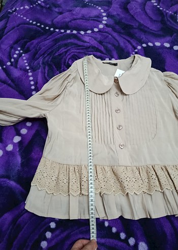 Bej Vintage Kadın Keten Gömlek - Görsel 3