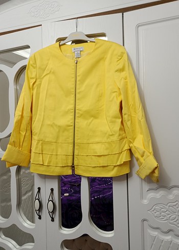 Sarı Fermuarlı Midi Ceket - Görsel 2