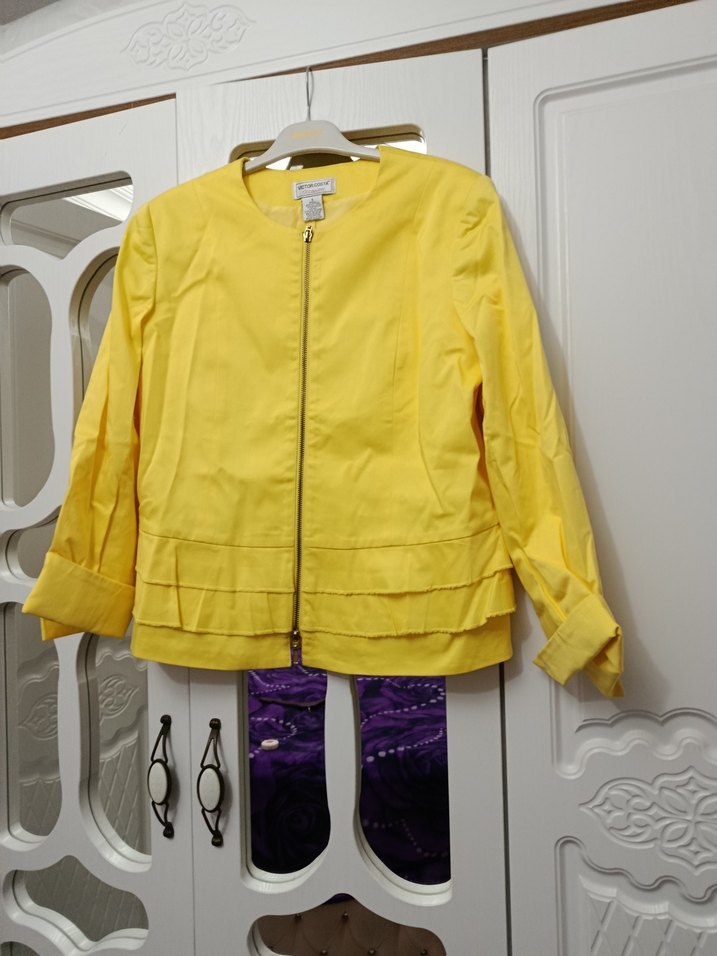 Sarı Fermuarlı Midi Ceket - Görsel 2