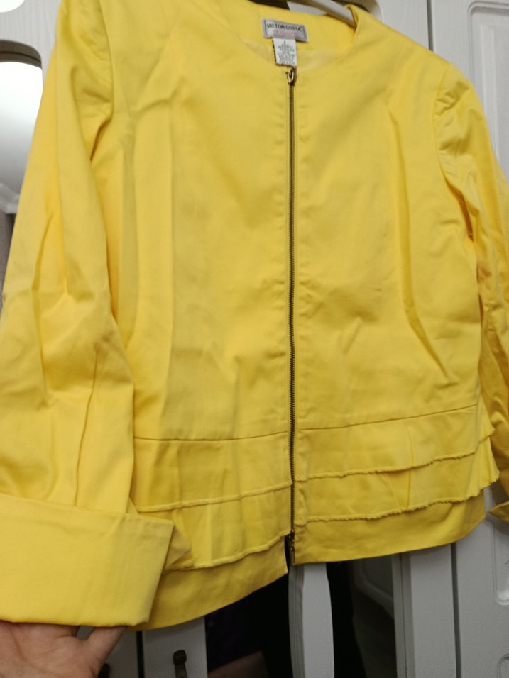 Sarı Fermuarlı Midi Ceket - Görsel 3