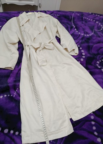 Beyaz Midi Keten Kadın Trençkot - Görsel 6