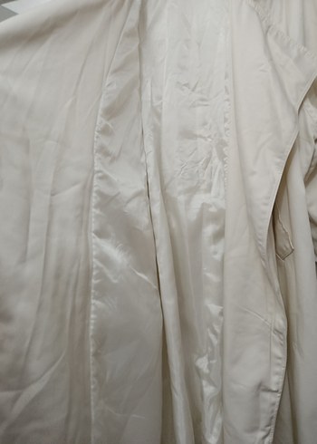 Beyaz Midi Keten Kadın Trençkot - Görsel 4