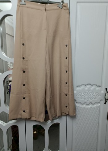 Düğmeli Bej Kadın Kumaş Pantolon - Görsel 2