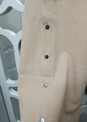 Düğmeli Bej Kadın Kumaş Pantolon - Görsel 5