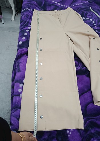 Düğmeli Bej Kadın Kumaş Pantolon - Görsel 9