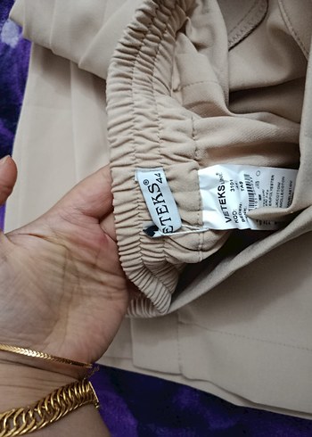 Düğmeli Bej Kadın Kumaş Pantolon - Görsel 6