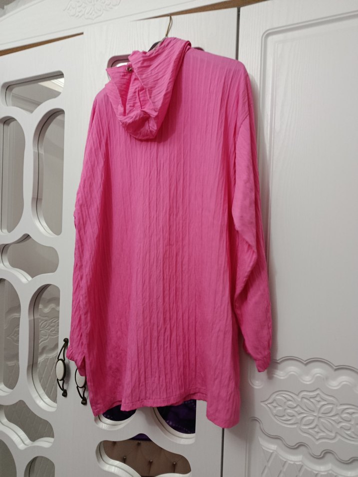 Pembe Uzun Kesim Kadın Ceket - Görsel 5