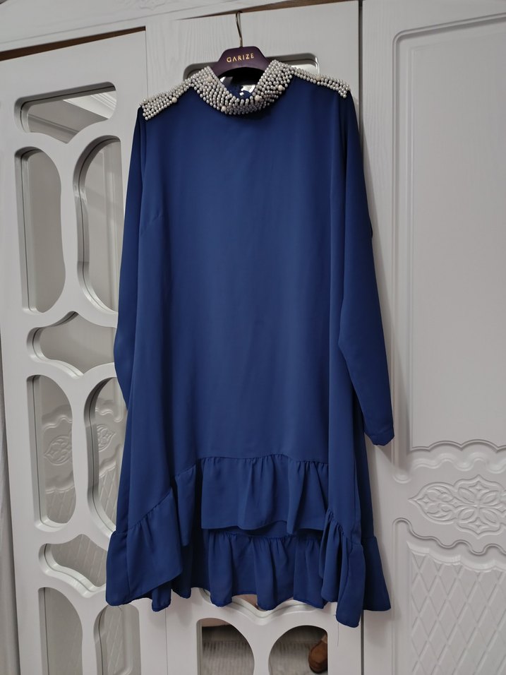 Uzun Lacivert Fırfırlı Tunik - Görsel 2