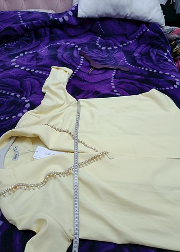 Sarı Parlak Düğmeli Kadın Uzun Ceket - Görsel 5