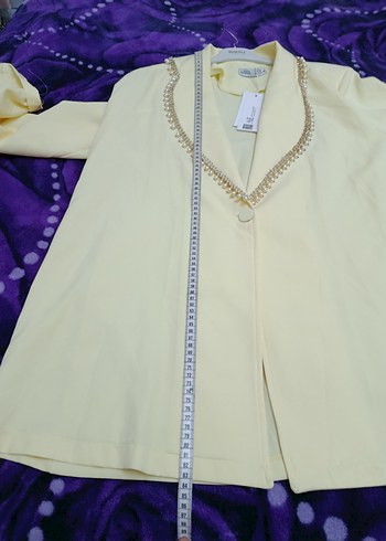 Sarı Parlak Düğmeli Kadın Uzun Ceket - Görsel 4