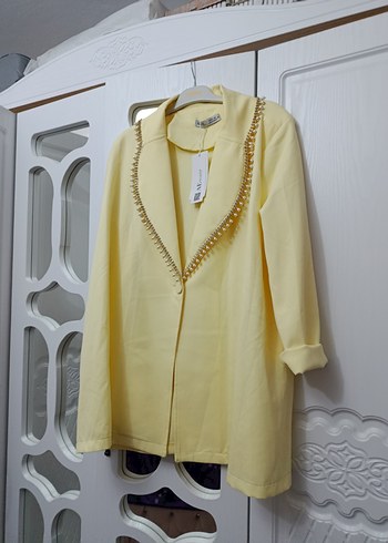 Sarı Parlak Düğmeli Kadın Uzun Ceket - Görsel 7