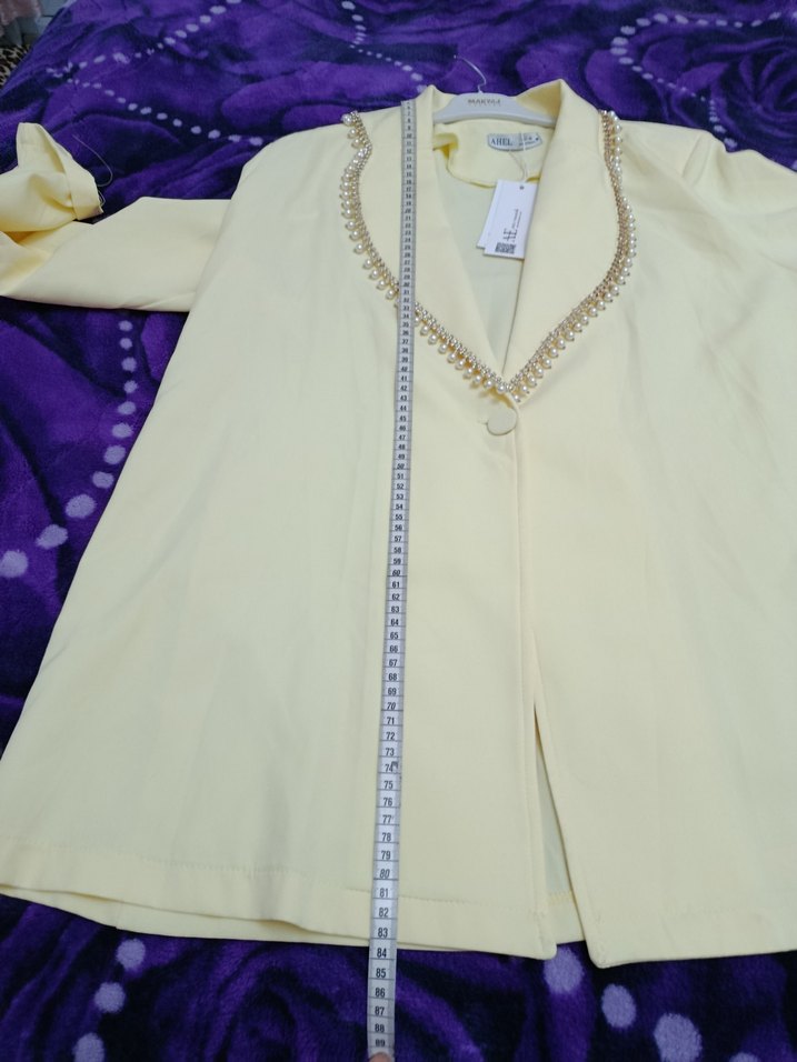 Sarı Parlak Düğmeli Kadın Uzun Ceket - Görsel 4