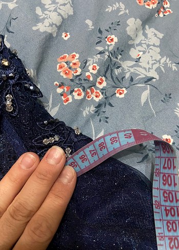 Drapeli Nakışlı Lacivert Uzun Kadın Abiye - Görsel 8