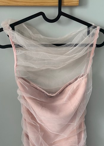 Kontrast Tül Detaylı Triko Elbise - Görsel 3