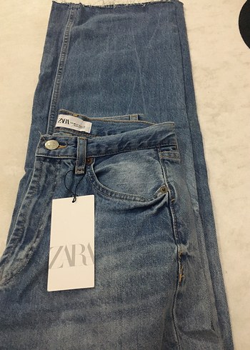 Gri Mavi Bağlama Desenli Bol Kesim Denim Pantolon - Görsel 5