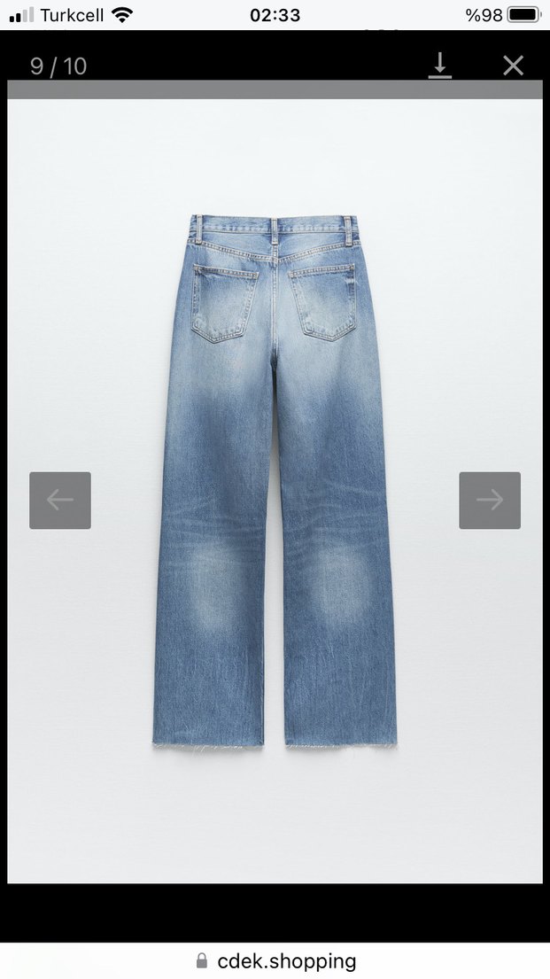 Gri Mavi Bağlama Desenli Bol Kesim Denim Pantolon - Görsel 2