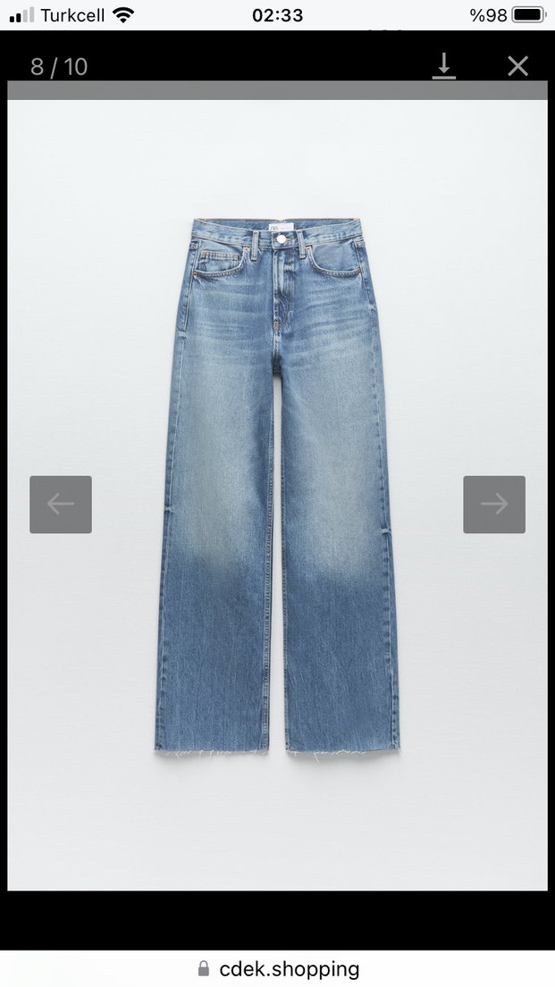 Gri Mavi Bağlama Desenli Bol Kesim Denim Pantolon - Görsel 3