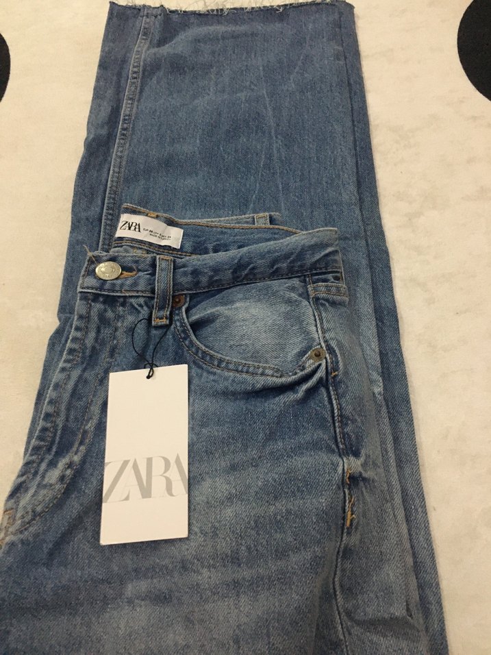 Gri Mavi Bağlama Desenli Bol Kesim Denim Pantolon - Görsel 5