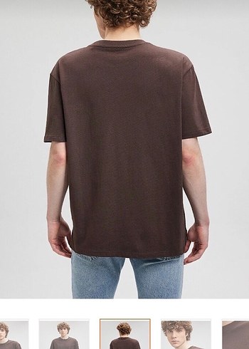 Erkek Kahverengi Denim Tişört - Görsel 4