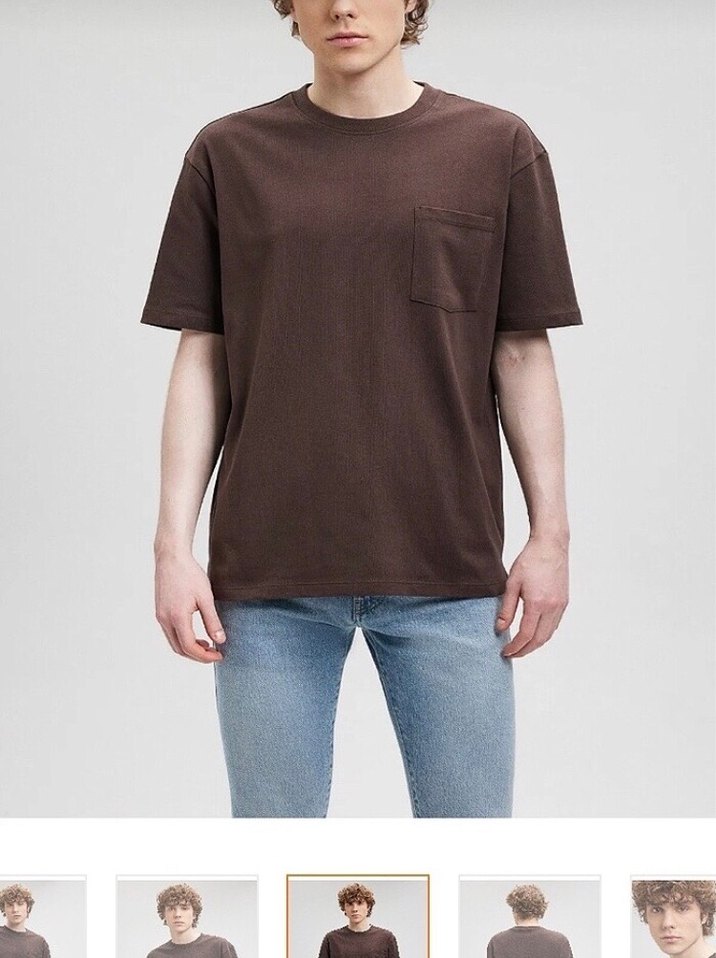 Erkek Kahverengi Denim Tişört - Görsel 5