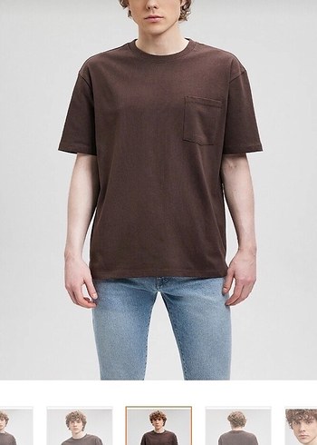 Erkek Koyu Kahverengi Denim Tişört - Görsel 4