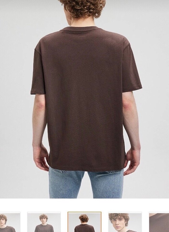 Erkek Koyu Kahverengi Denim Tişört - Görsel 5